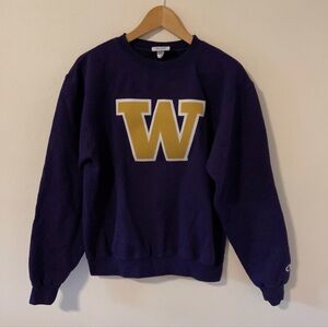 University of Washington Champion Purple Embroidered Patch W Crew Sweatshirt-S